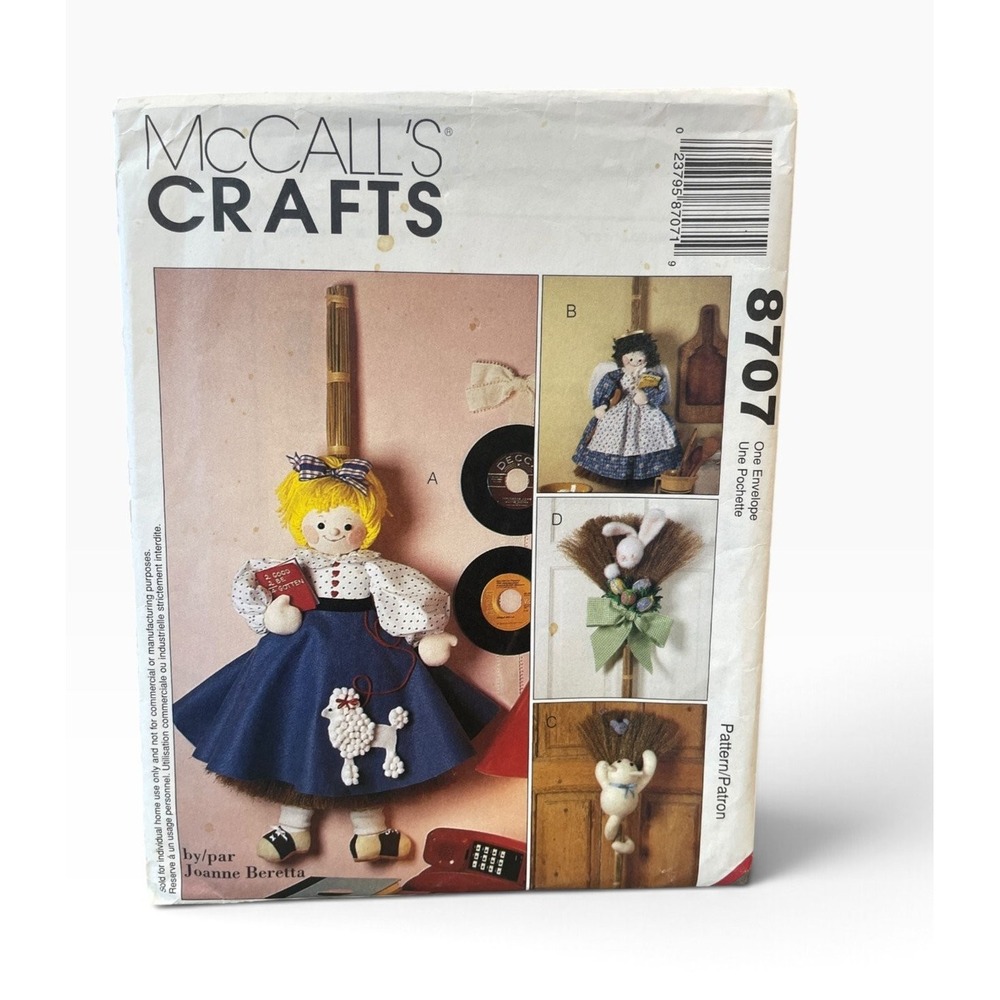 McCall's Crafts 8707 Broom Dolls Poodle Skirt Girl Bunny Clown Vintage 1997